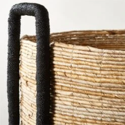 Aminah Woven Storage Basket With Black Handles -Cb2 AminahNatWvnBsktWHndlAV2SHS23