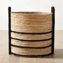Aminah Woven Storage Basket With Black Handles