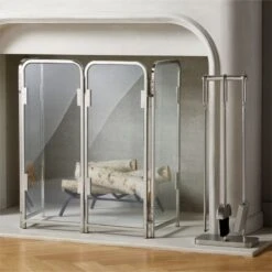 Amos Polished Nickel Fireplace Screen 6 Amos Polished Nickel Fireplace Screen -Cb2 AmosPlshdNklFireplaceGroupFHF21