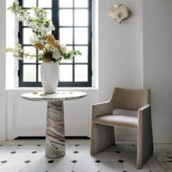 Foley Faux Mohair Grey Dining Armchair -Cb2 BabylonRoundSmallTableFCAG20 1x1