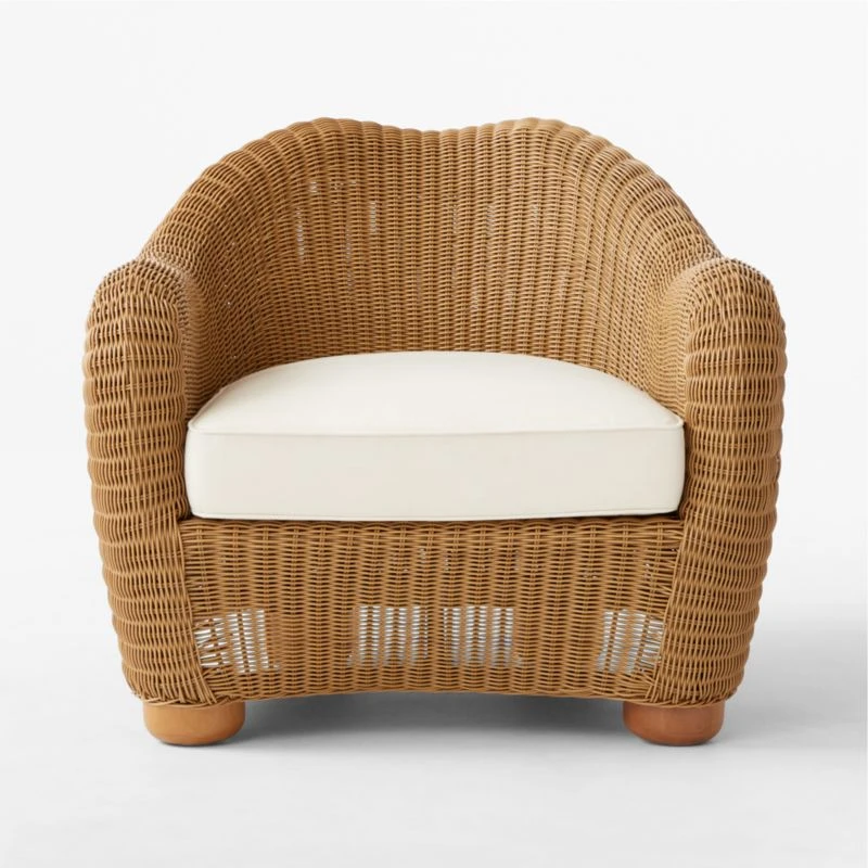 Bacio Natural Rattan Outdoor Lounge Chair With Ivory Sunbrella® Cushions 3 Bacio Natural Rattan Outdoor Lounge Chair With Ivory Sunbrella® Cushions - Image 3