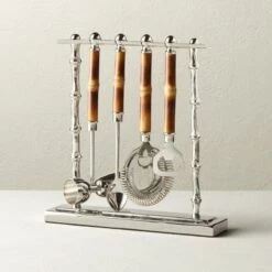 4-Piece Bamboo Bar Tool Set With Stand