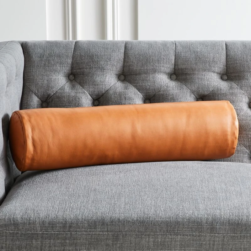 Bolster Brown Leather Throw Pillow 24" 1 Bolster Brown Leather Throw Pillow 24"