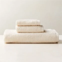 Brooks Ribbed Organic Cotton Warm White Bath Towel Set