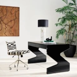 Perno 2-Drawer High-Gloss Black Oak Wood Desk -Cb2 CB2SP23 PR 02A V1 1