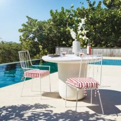 Pavilion Ivory Outdoor Dining Armchair With Striped Sunbrella ® Cushion Model 6470 Set Of 4 -Cb2 CB2SU22 14A v1 RET