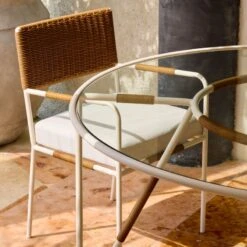 Colombe Ivory Metal And Rattan Outdoor Dining Armchair With Ivory Sunbrella® Cushion -Cb2 CB2SU23 RC 04C Det 005 1