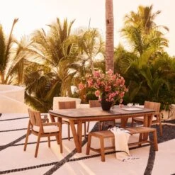 Roc Teak And Rattan Outdoor Dining Armchair With Ivory Sunbrella® Cushion 13 Roc Teak And Rattan Outdoor Dining Armchair With Ivory Sunbrella® Cushion -Cb2 CB2SU23 RC 05A HERO 1