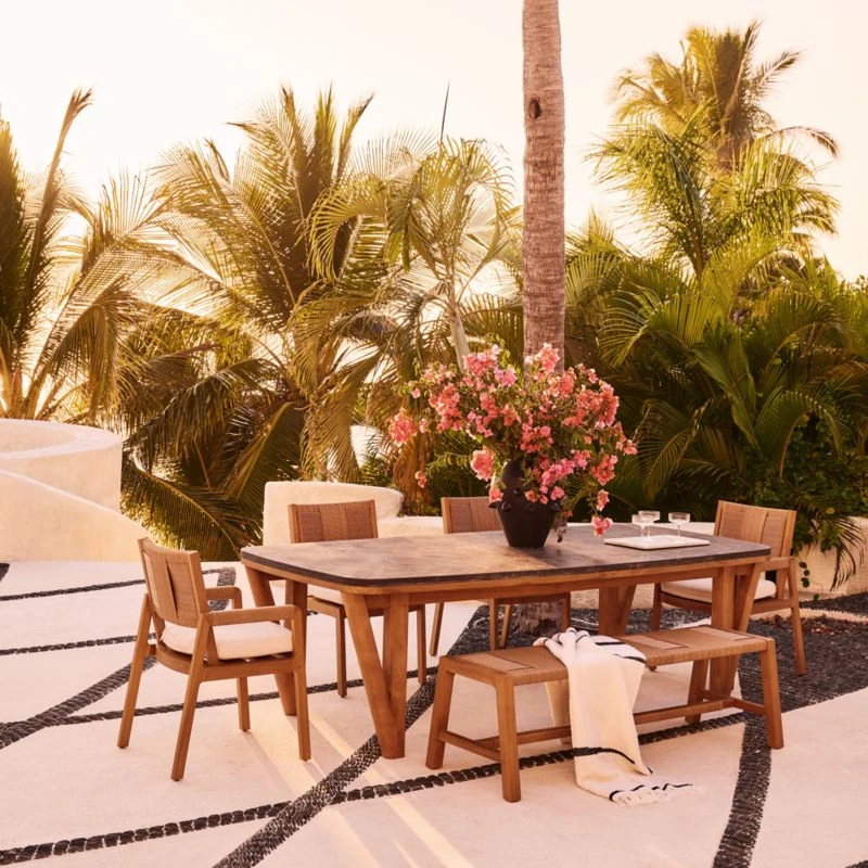 Roc Teak And Rattan Outdoor Dining Armchair With Ivory Sunbrella® Cushion 4 Roc Teak And Rattan Outdoor Dining Armchair With Ivory Sunbrella® Cushion - Image 4