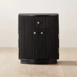 Cameo Curved Black Wood Nightstand With Drawer