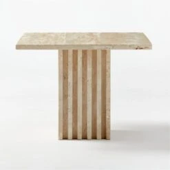 3-Piece Carve Travertine Cocktail Table Set -Cb2 CarveTrvrtnCocktailTableLgSOF20