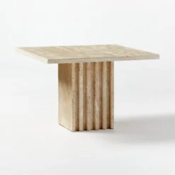 3-Piece Carve Travertine Cocktail Table Set -Cb2 CarveTrvrtnCocktailTableMd3QF20