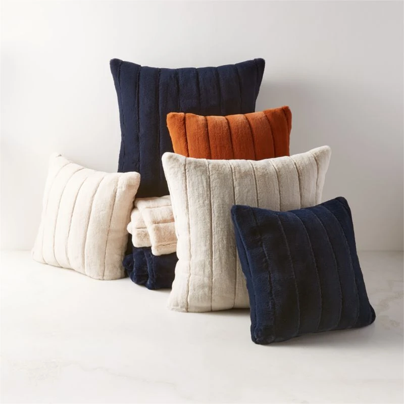 23" Channel Navy Faux Fur Throw Pillow 3 23" Channel Navy Faux Fur Throw Pillow - Image 3