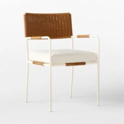 Colombe Ivory Metal And Rattan Outdoor Dining Armchair With Ivory Sunbrella® Cushion -Cb2 ColombeBlancDiningChair3QSSS23