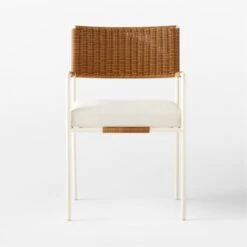 Colombe Ivory Metal And Rattan Outdoor Dining Armchair With Ivory Sunbrella® Cushion -Cb2 ColombeBlancDiningChairSOSSS23