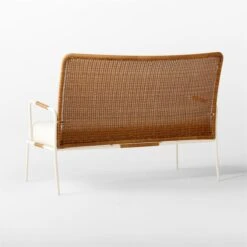 Colombe Ivory Metal And Rattan Outdoor Loveseat With Ivory Sunbrella® Cushions -Cb2 ColombeBlancLoveseat3QBSSS23