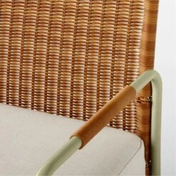 Colombe Green Metal And Rattan Outdoor Dining Armchair With Ivory Sunbrella® Cushion -Cb2 ColombeVertLoungeChairAV2SSS23