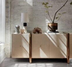 Dorset Lacquered White Linen Credenza -Cb2 DorsetLinenCredenzaJL19