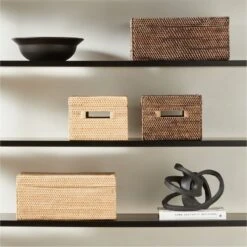 Emme Rectangular Handwoven Natural Rattan Storage Basket -Cb2 EmmeBoxCollectionFHF22