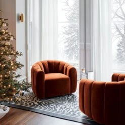 Fitz Channeled Russet Velvet Swivel Chair Set Of 2 -Cb2 FitzRussettSwivwelChairDC20 1x1