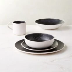 Fynn Black And White Salad Plate With Reactive Glaze 5 Fynn Black And White Salad Plate With Reactive Glaze -Cb2 FlynnRctvGroupFHS23