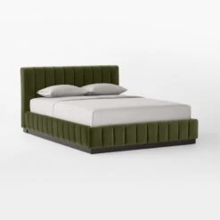 Forte Channeled Green Velvet Queen Bed -Cb2 ForteGreenQueenBed3QSSF22