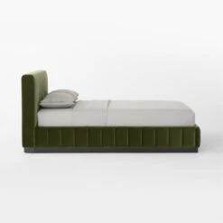 Forte Channeled Green Velvet Queen Bed -Cb2 ForteGreenQueenBedSDSSF22