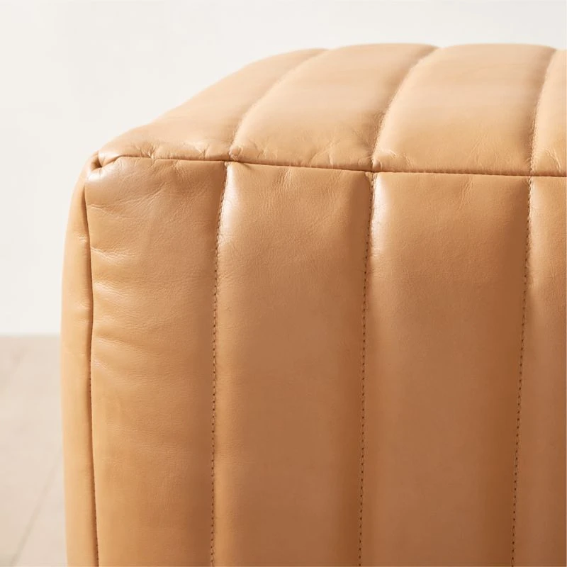 Groove Channeled Saddle Leather Pouf 4 Groove Channeled Saddle Leather Pouf - Image 4