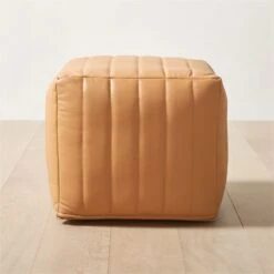Groove Channeled Saddle Leather Pouf