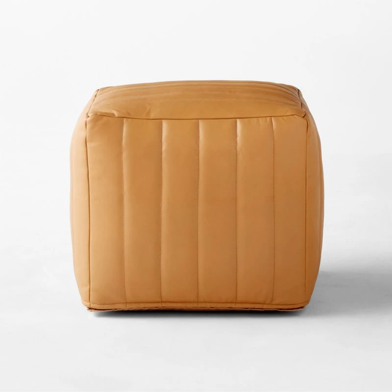 Groove Channeled Saddle Leather Pouf 2 Groove Channeled Saddle Leather Pouf - Image 2