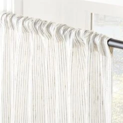 Harlow Striped Linen-Blend Sheer Window Curtain Panel 48"x84" -Cb2 HarlowLnNCtnStpCtnPl96inAV2SHF22