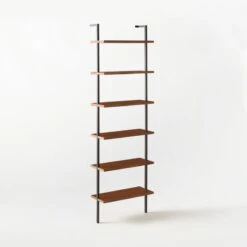 Helix Walnut Wood Wall Mount Bookshelf 96'' -Cb2 Helix96inWalnutBookcase3QSSS21