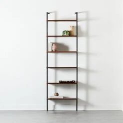 Helix Walnut Wood Wall Mount Bookshelf 96'' -Cb2 HelixBookcaseTallWalnutROS20 1x1