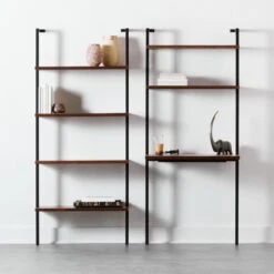 Helix Walnut Wood Wall Mount Desk With Shelves 70'' -Cb2 HelixShortBookcaseNDeskFHS20 1x1