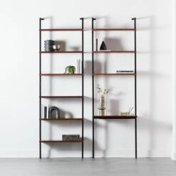 Helix Walnut Wood Wall Mount Bookshelf 96'' -Cb2 HelixTallBookcaseNDeskFHS20 1x1