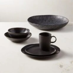 Melva Black Serving Bowl With Reactive Glaze -Cb2 HyacinthBlkRctvRmmdCllctnFHF23 1