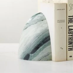 Ice Jade Green Marble Bookend -Cb2 IceJadeMarbleBookendROS23