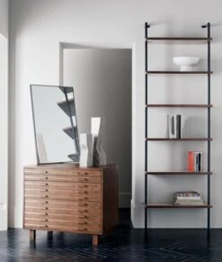 Helix Walnut Wood Wall Mount Bookshelf 96'' -Cb2 InlineBrassFilingCabinetJN20 1