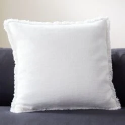 Eyelash Ivory Linen Throw Pillow With Feather-Down Insert 20"