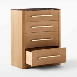 Kingsbury Tall 4-Drawer Curved Oak Wood Dresser With Marble Top -Cb2 KingsburyCrvdMrblChest3QAVSSF22