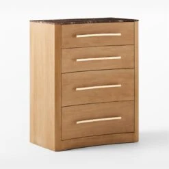 Kingsbury Tall 4-Drawer Curved Oak Wood Dresser With Marble Top -Cb2 KingsburyCrvdMrblChest3QSSF22