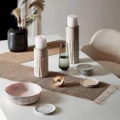 Open Weave Natural Table Runner 14"x90" -Cb2 LaBreaBlackReactiveVaseOC20 1x1 1