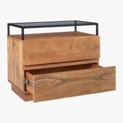 Lawson 2-Drawer Wood Nightstand With Glass Top -Cb2 LawsonNightstand3QAVF19
