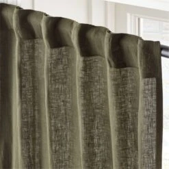 EUROPEAN FLAX™-Certified Linen Forest Green Window Curtain Panel 48''x108'' -Cb2 LinenFrtGrn96CurtainPnlAV2SHS23