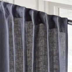 EUROPEAN FLAX™-Certified Linen Smokey Blue Window Curtain Panel 48''x84'' -Cb2 LinenSmkBl96CurtainPnlAV2SHS23