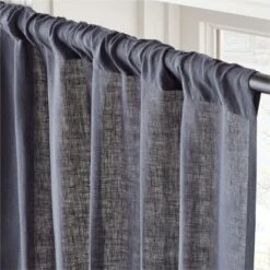EUROPEAN FLAX™-Certified Linen Smokey Blue Window Curtain Panel 48''x84'' -Cb2 LinenSmkBl96CurtainPnlAVSHS23