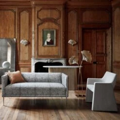 Foley Faux Mohair Grey Dining Armchair -Cb2 MaraisloveseatwithChromeJL20 1x1A