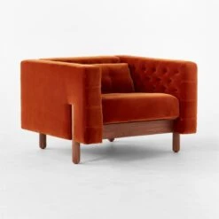 Marconi Tufted Rust Velvet Accent Chair -Cb2 MarconiCprVlvtTfftdChair3QSSF22