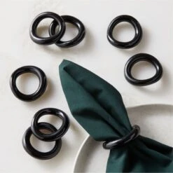 Moore Porcelain Black Napkin Rings Set Of 8