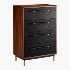 Oberlin Tall 4-Drawer Black Leather And Wood Dresser -Cb2 OberlinTallChest3QFS18